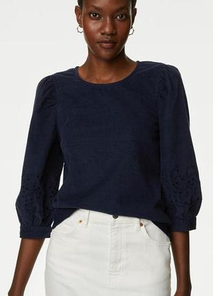 Элегантная вельветовая блузка с вышивкой ришелье marks &amp; spencer (р. 50-52 / 320 22)