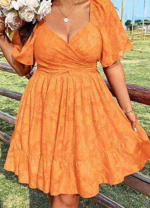 Яркое оранжевое платье shein curve (3xl) из фактурного жаккарда