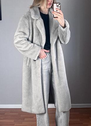 Шуба жіноча zara довга міді сіра ідеальний стан