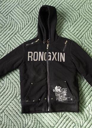 Тепла худі / кофта на блискавці з капюшоном та хутром rongxin