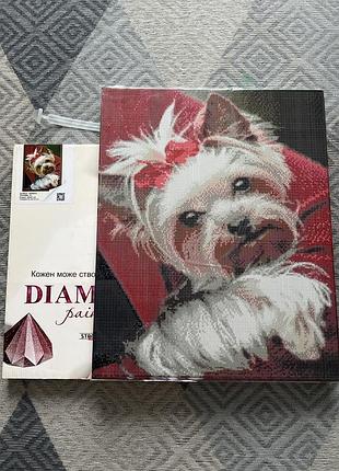Вишивка diamond painting набір алмазної вишивки мозаїка йоркширський тер'єр 40*50