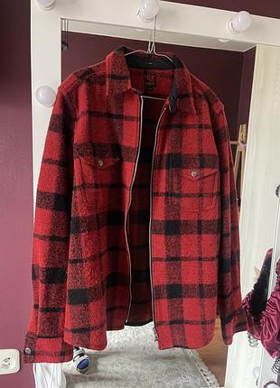 Червона тепла шерстяна сорочка в клітинку на блискавці lee wool zip overshirt / heavyweight shirt jacket