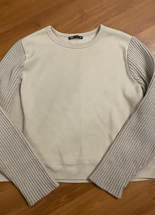 Комбінований свитшот zara в рубчик з в'язаними рукавами (оригінал)