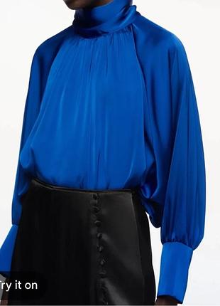 Жіноча блуза zara сатинова оверсайз кобальтового кольору