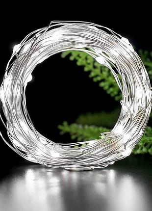 10м 100 led світлодіодна гірлянда капля роси холодний білий колір usb