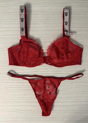 Комплект спідньої білизни victoria’s secret бюстгальтер 34b (75б), трусики стрінги s. very sexy. вікторія сікрет