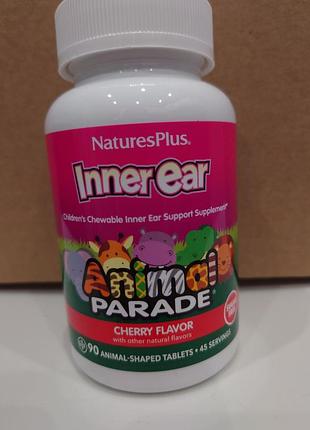 Naturesplus,animal parade, жевательные таблетки для детей, для здоровья внутреннего уха, вишня, 90 шт