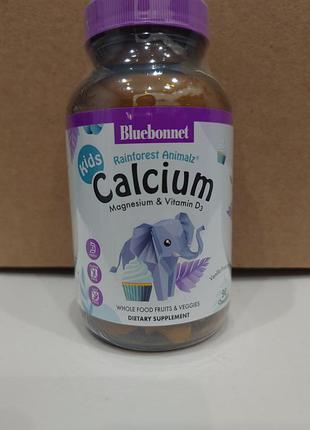 Bluebonnet, nutrition, kids, rainforest animalz, кальций,магний и витамин д3 для детей,ванильная глазурь,90 шт