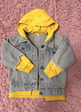 Куртка джинсова для хлопчика з капюшоном, 98-104 см
