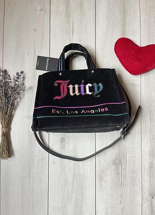 Жіноча чорна велюрова сумка-шопер juicy couture (модель iris multicolor vel/iris velvet m. shopper) у стилі y2k