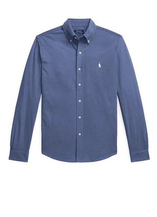 Чоловіча блакитна трикотажна сорочка з довгим рукавом polo ralph lauren knit oxford