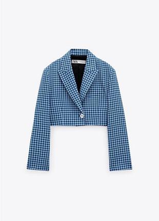Жакет жіночий zara в клітинку синій укорочений
