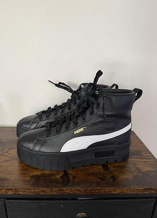 Жіночі черевики-кросівки puma, натуральна шкіра 🖤🤍 розмір 39, устілка 25 см.