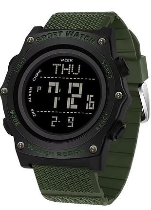 Тактические мужские часы sanda 2159 black-green с электронным циферблатом и водонепроницаемостью 5 atm