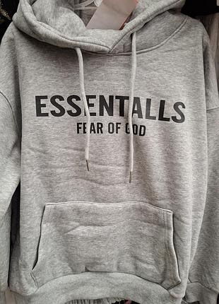 Худі fear of god essentials сіре на флісі