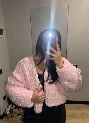 Кардиган рожевий з алізе пуфі l-xl😍