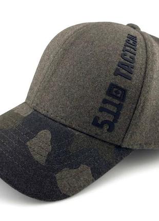 Чоловіча зимова бейсболка 5.11 tactical хакі з італійської вовни на флісі з вухами (україна)