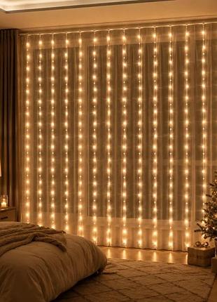 Гирлянда светодиодная от сети штора 19651 3х3 м 360 led теплый желтый