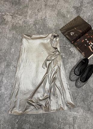 Женская серебристая юбка миди на запах zara