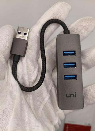 Usb 3.0 хаб з адаптером gigabit ethernet lan uni (3xusb 3.0 + rj45)