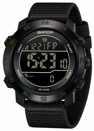 Тактические часы sanda 2213 nylon all black с электронным циферблатом и подсветкой