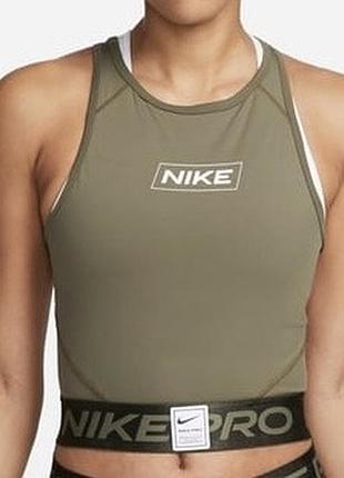 Жіночий спортивний топ nike pro dri-fit graphic crop tank olive m