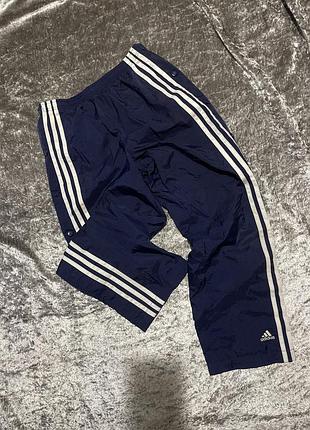 Винтажные темно синие спортивные штаны adidas, синие утепленные спортивные штаны adidas, размер xs–s