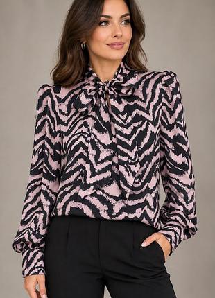 Блуза жіноча river island чорно-рожева з бантом, розмір 38