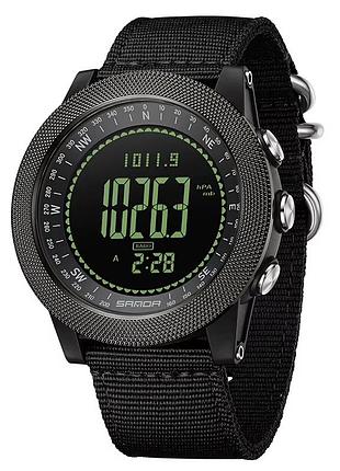 Мужские тактические часы sanda 6369 nylon all black с электронным циферблатом и нейлоновым ремешком