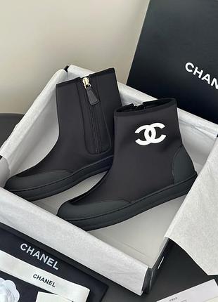 Жіночі черевики chanel чорні, розмір 38, гума, текстиль