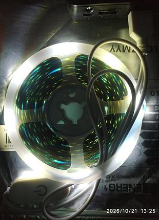 Led лента 10м от usb с сенсорным диммером (холодный белый свет) 5v для блэкаута