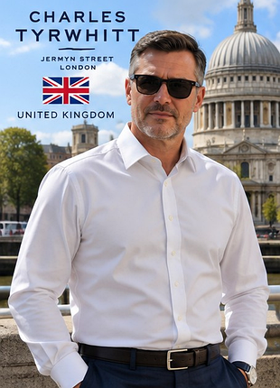 Мужская белая рубашка charles yrwhitt non-iron slim fit xxl 54 — 100% хлопок, премиальная британская классика