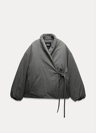 Куртка кімоно сірого кольору на запах з поясом zara xc-c