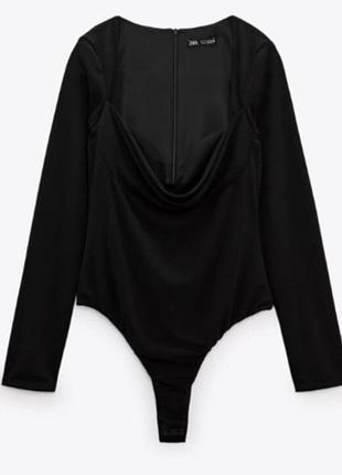 Боді з довгими рукавами та драпіруванням у зоні декольте бренду zara
