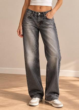 Джинси жіночі weekday low-rise straight leg, сірі, xxs / eu 32