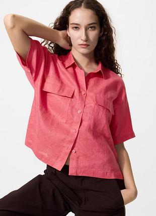 Лляна рожева сорочка оверсайз uniqlo premium linen