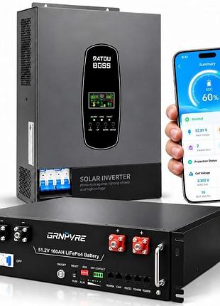 6,2 квт*год комплект резервного живлення інвертор datouboss dt4862l + акумулятором grnyvre 51,2 в 100 а·год, для квартир, офісу