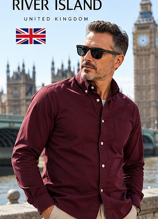 Мужская рубашка river island бордовая m 48 - британский бренд, стиль smart casual, 1927-down