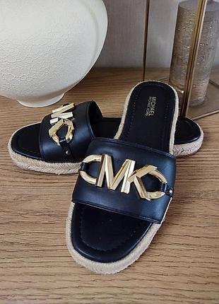 Элегантные черные шлепанцы michael kors с эспадрильным кантом из натуральной кожи 36 (23 см)
