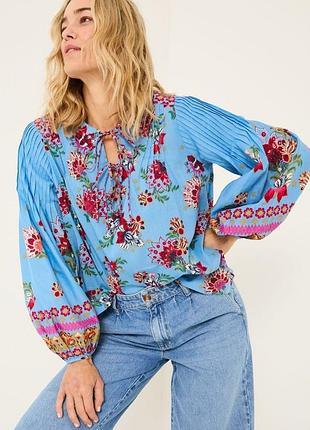 Сорочка блуза fat face sandy bright blue balinese floral 100% cotton blouse