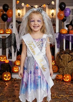 Карнавальна сукня плаття на хелловін halloween хеллоуін гелловін відьма привид мертва наречена скелет скелета з фатою для дівчинки 5-6 років