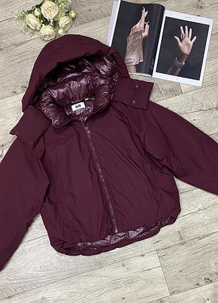 Бордово-фиолетовая оверсайз куртка, пуффер uniqlo, р.xs-m