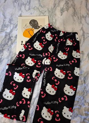 Пижамные плюшевые штаны hello kitty хелоу китти чёрные размер л