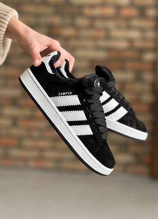Жіночі зимові кросівки adidas campus fur winter black хутро