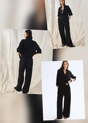 Льняные черные брюки палаццо h&amp;m