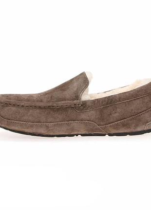 Ugg ascot   мужские замшевые тапочки-мокасины на овчинке