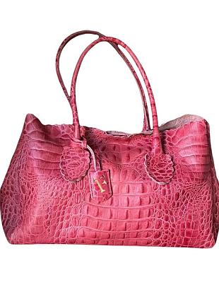 Шкіряна вінтажна сумка-тоут furla (оригінал), тиснення під крокодила