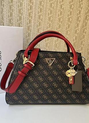 Сумка-тоут guess для жінок, коричнева з червоним