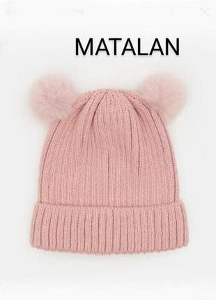 Нова натуральна трикотажна шапка бренду matalan з помпонами   uk  6-12   eur  80