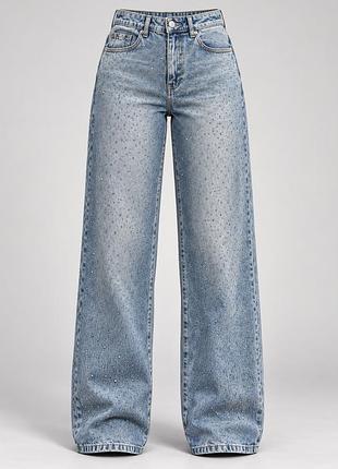 Жіночі джинси stradivarius wide leg світло-блакитні зі стразами, розмір 40